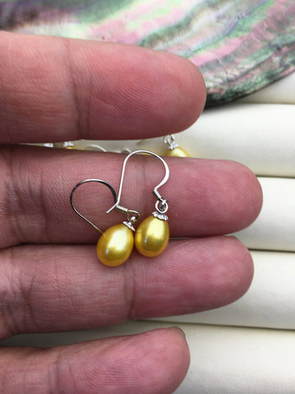 2 pairs AAA 6.5-7mm yellow freshwater pearl dangle earrings,S925 Sterling Sliver pearl earrings,SE3-T56