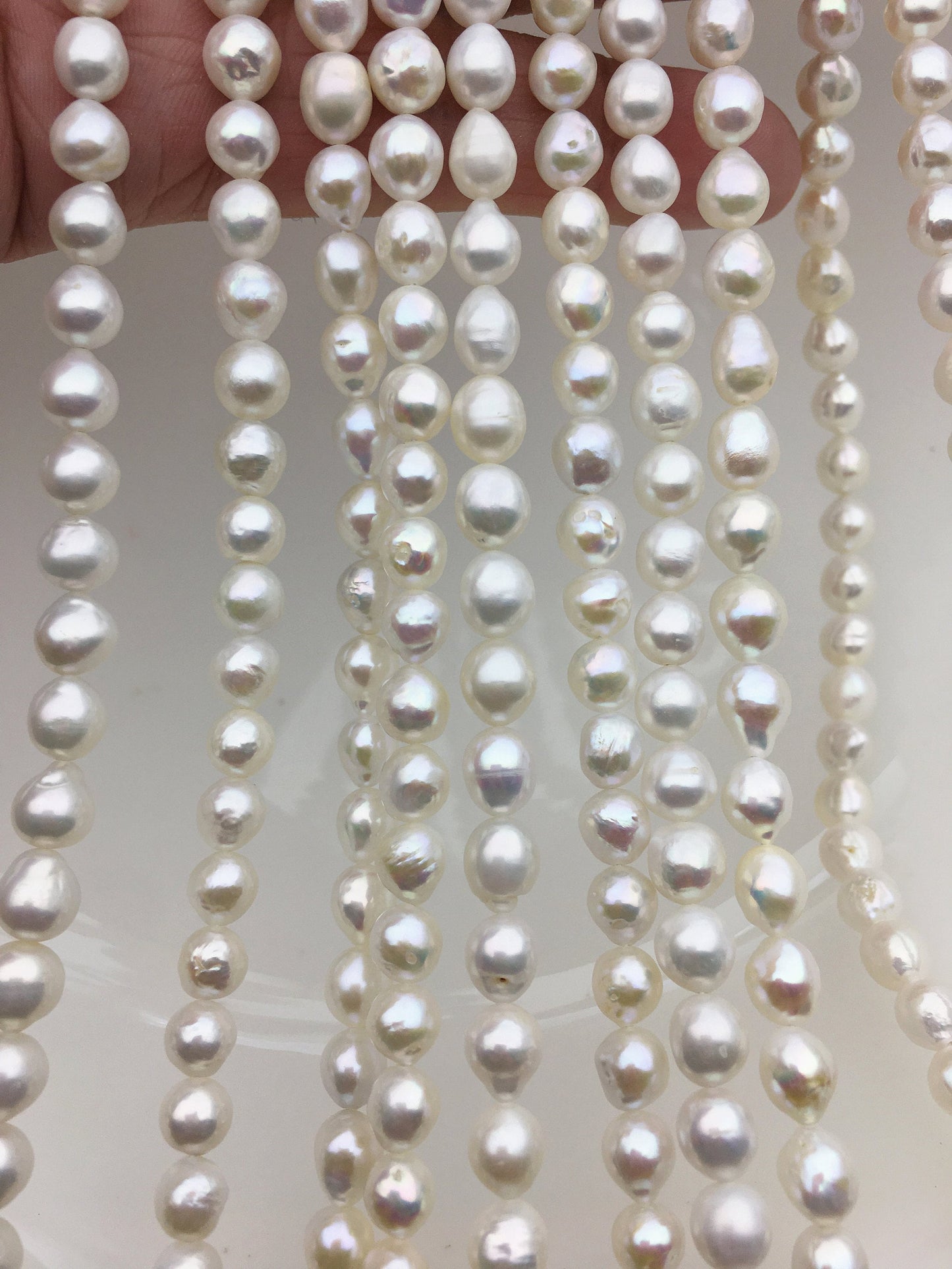 High Luster!AA+ 5-6*6-7.5mm white baroque drop Wrinkled skin freshwater chinese akoya pearls,LR6-T12