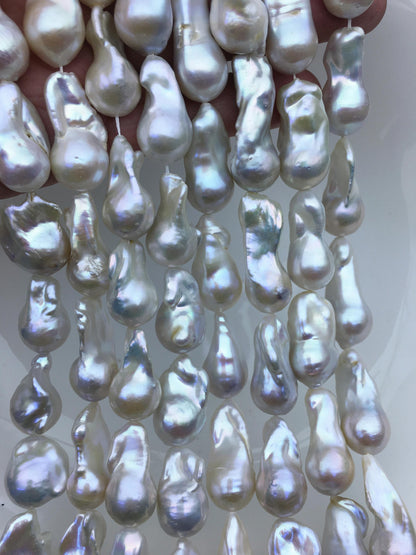 15.5'' AAA 13-15mm White flame ball pearl,FL15-3A-7-30