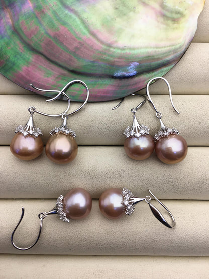 AAA 11-12mm natural purple drop edison pearl dangle earrings,S925 Sterling Sliver earrings,wedding pearl earrings,SE3-T9-72