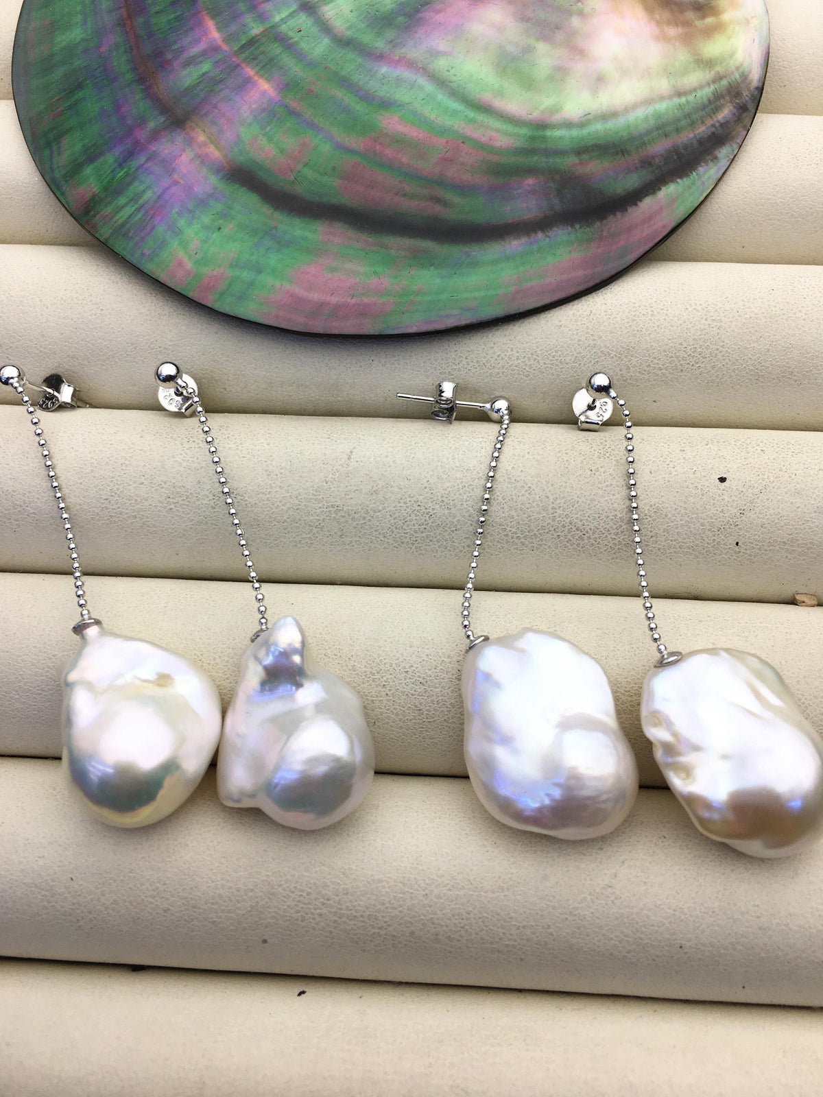 1 pair AAA 13-17mm white flame ball pearl stud earrings,sterling silver,earring with white baroque Natural Pearl,SE3-031-25
