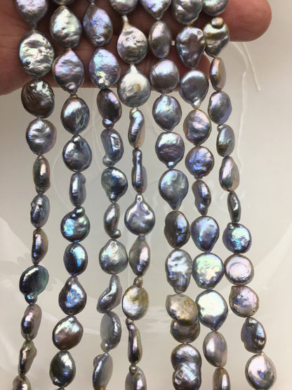 AA 10-11mm gray ranbow color drop coin freshwater pearls,flat pearl beads,COIN10-T3