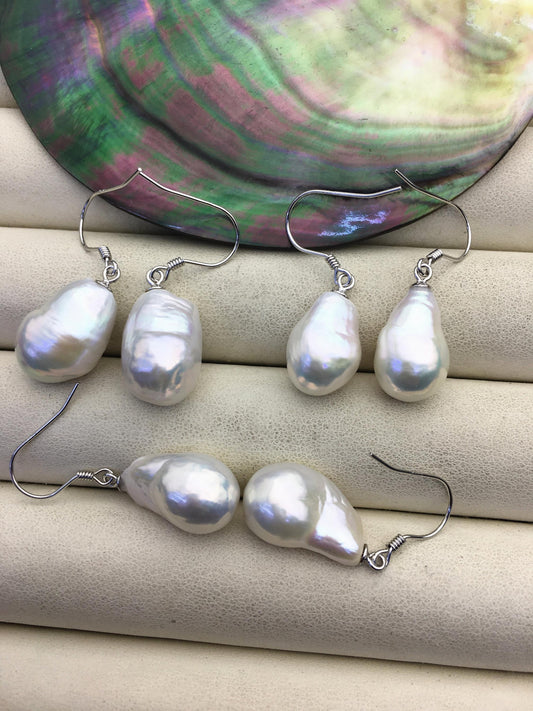 1 pair AAA 11-12mm white drop edison pearl dangle earrings,S925 Sterling Sliver earrings,wedding pearl earrings,SE3-T9-20
