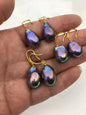 AAA 12-14mm black rainbow drop edison freshwater pearl dangle earrings,gold sterling sliver dangle earrings,SE3-T9-14