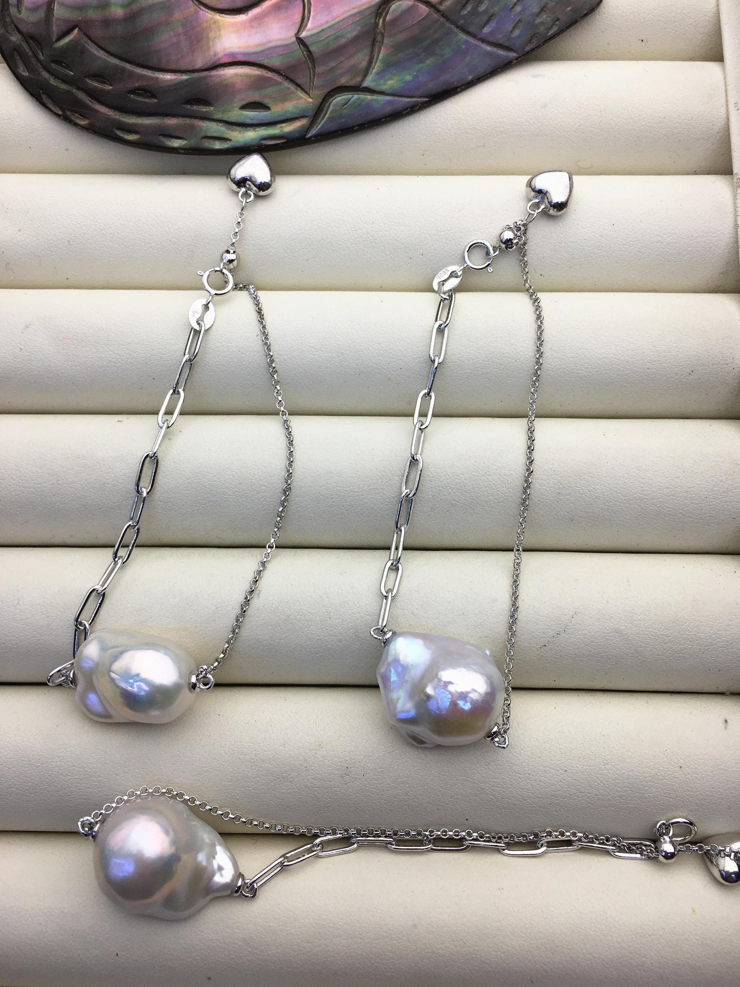 7'' AAA white flameball baroque pearl svlier color chain Bracelet,B8-002-2