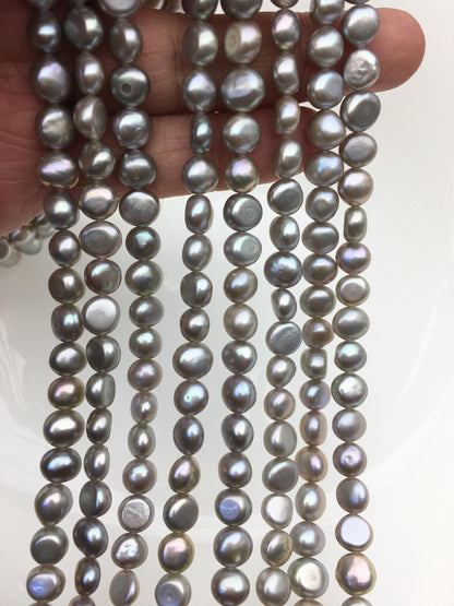 AAA 7-8mm gray nugget freshwater pearls,irregular nugget freshwater pearl strand,LM7-T8