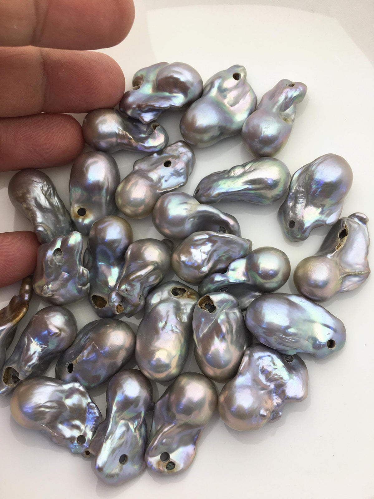 26pcs AA 14-18mm gray rainbow flame ball pearl,2.2mm large hole,FL15-T4-75