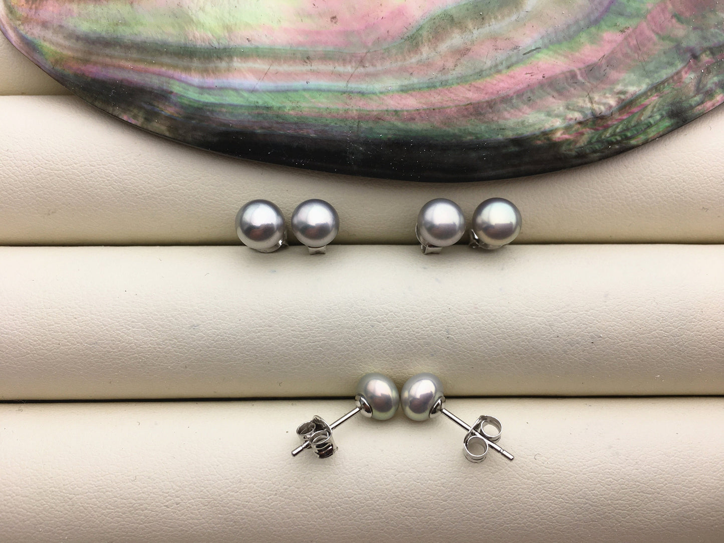 1 pair AAA 6-7mm tiny light gray pearl stud earrings,Sterling Silver,SE1-T15