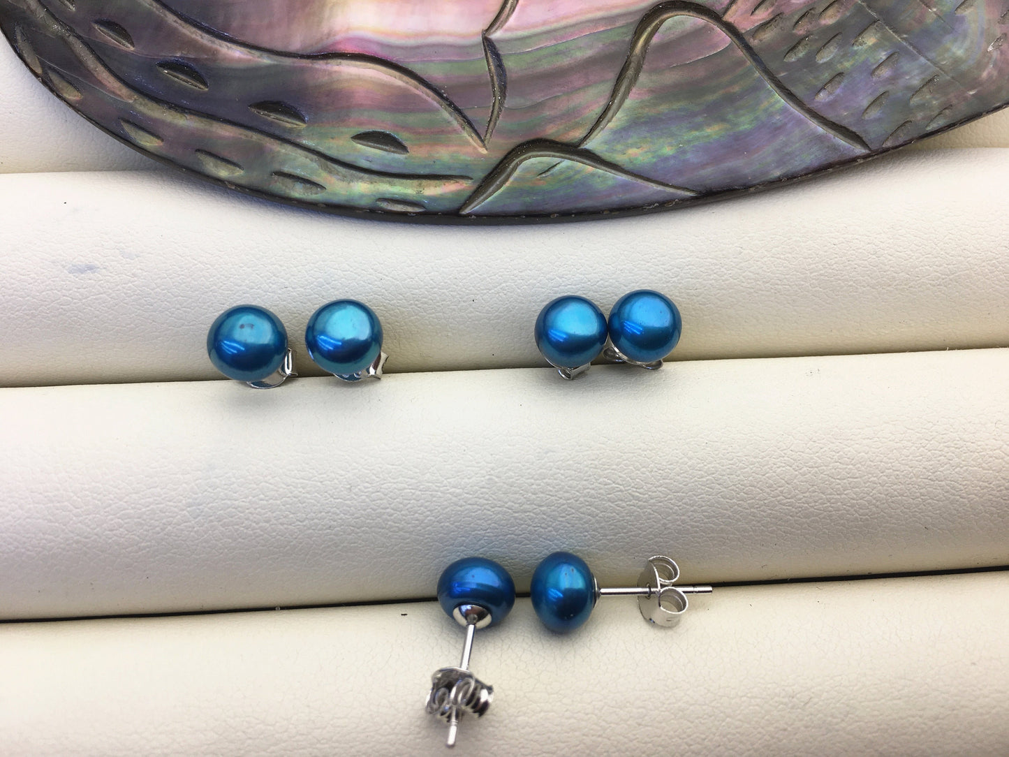1 pair AAA 6-7mm blue pearl stud earrings,Sterling Silver,SE1-T37