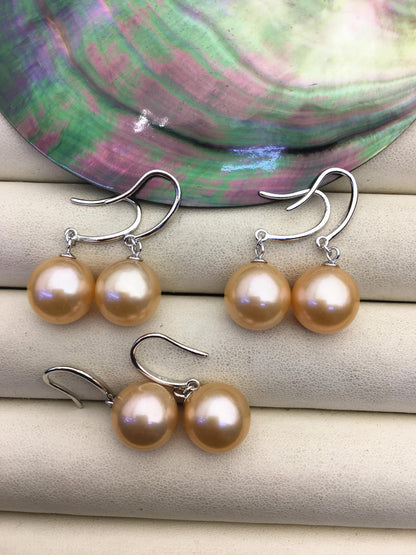 AAA 10-11mm natural orange round edison pearl dangle earrings,SE3-T9-69