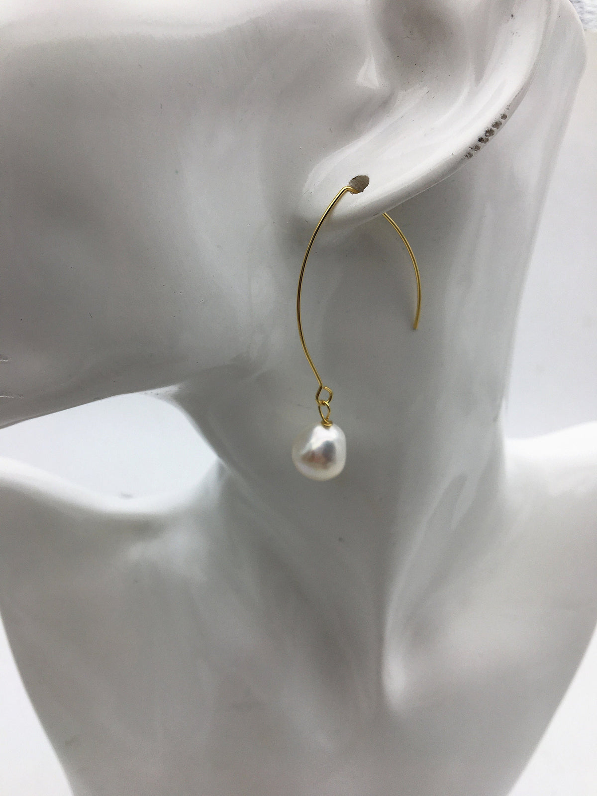Big Hoop 11mm White nugget pearl dangle earrings,wedding pearl earrings,SE3-131-40