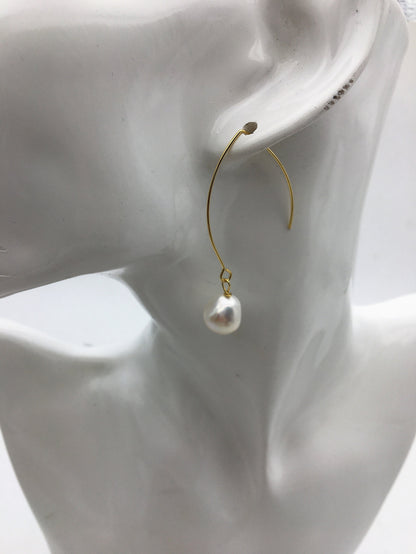 Big Hoop 11mm White nugget pearl dangle earrings,wedding pearl earrings,SE3-131-40