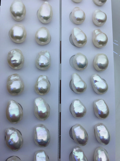 2 pairs AAA 12-13mm BIG white teardrop freshwater pearls pairs,top half hole,LR12-3A-2