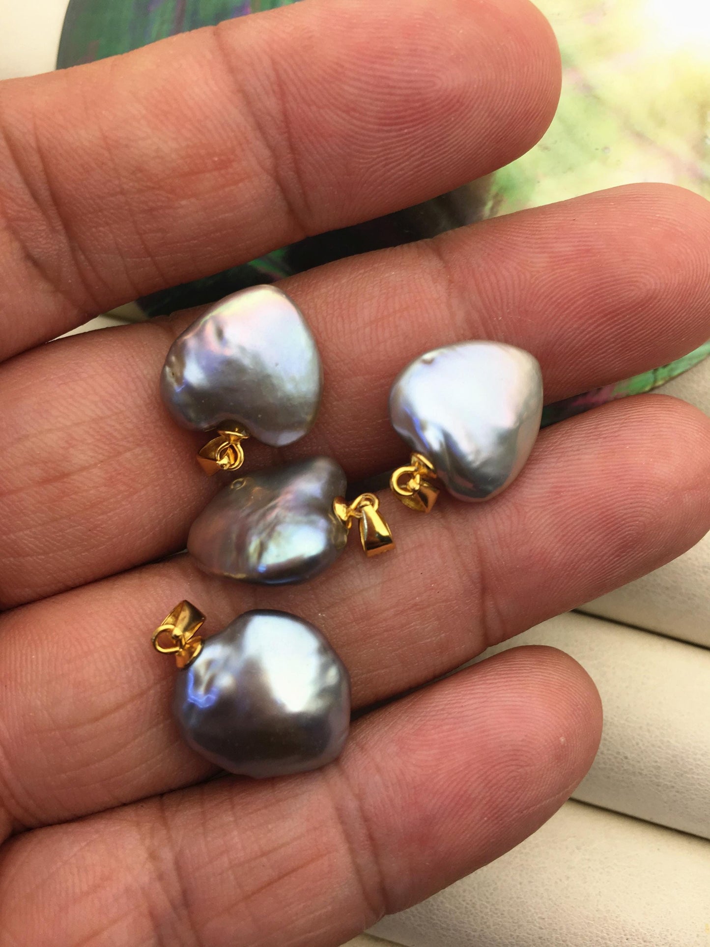2pcs AAA 14-15mm Gray Heart pearl pendant,sterling silver pearl pendant,NC1-T17
