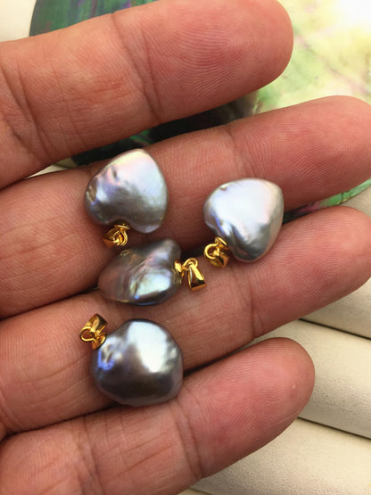 2pcs AAA 14-15mm Gray Heart pearl pendant,sterling silver pearl pendant,NC1-T17