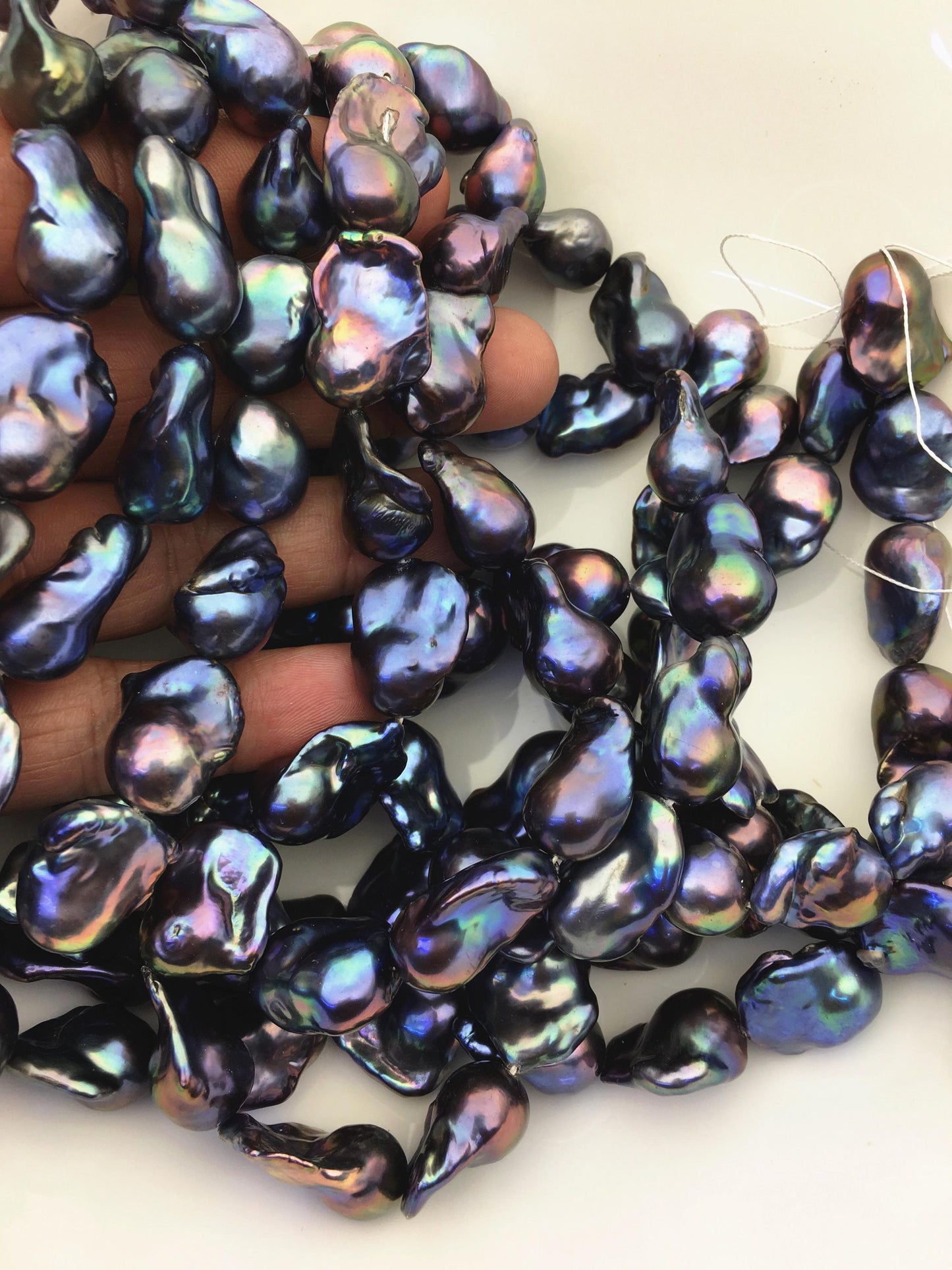 15.5'' AAA 13-17mm Black Green Blue Rainbow flame ball pearl,FL15-3A-7-6