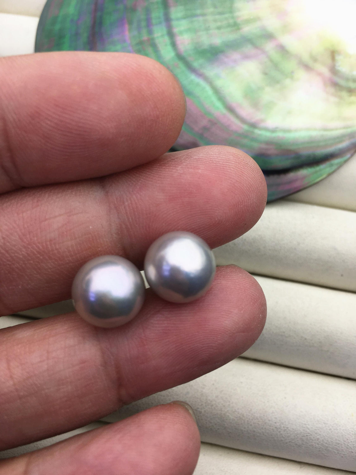 1 pair AAA 10-15mm gray rainbow round edison pearl stud earrings,S925 Sterling Sliver stud earrings,wedding pearl earrings,SE3-T9-57