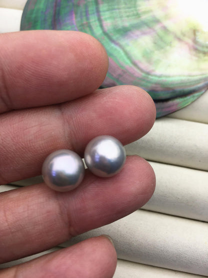 1 pair AAA 10-15mm gray rainbow round edison pearl stud earrings,S925 Sterling Sliver stud earrings,wedding pearl earrings,SE3-T9-57