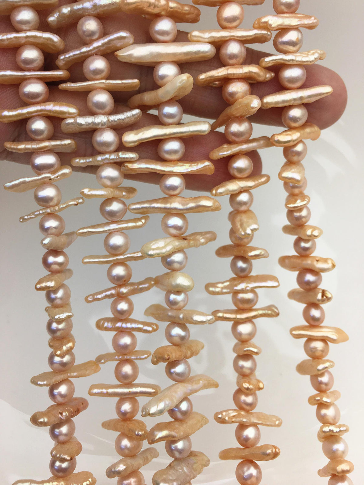 AA+ 6-8mm pink orange Biwa Pearl Necklace,ZS-128-3