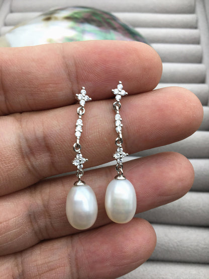 AAA 9mm White rice pearl stud earrings,S925 Sterling Sliver pearl earrings,pearl for women for girl,SE3-134
