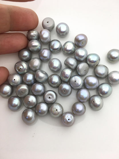 20pcs AA+ 11-12mm Gray baroque button Round freshwater pearls,0.9mm half hole,BTN11-T1