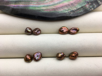 2 pairs AAA 6-7mm Brown keshi pearls Pair,for make stud earrings,ZS-127-38
