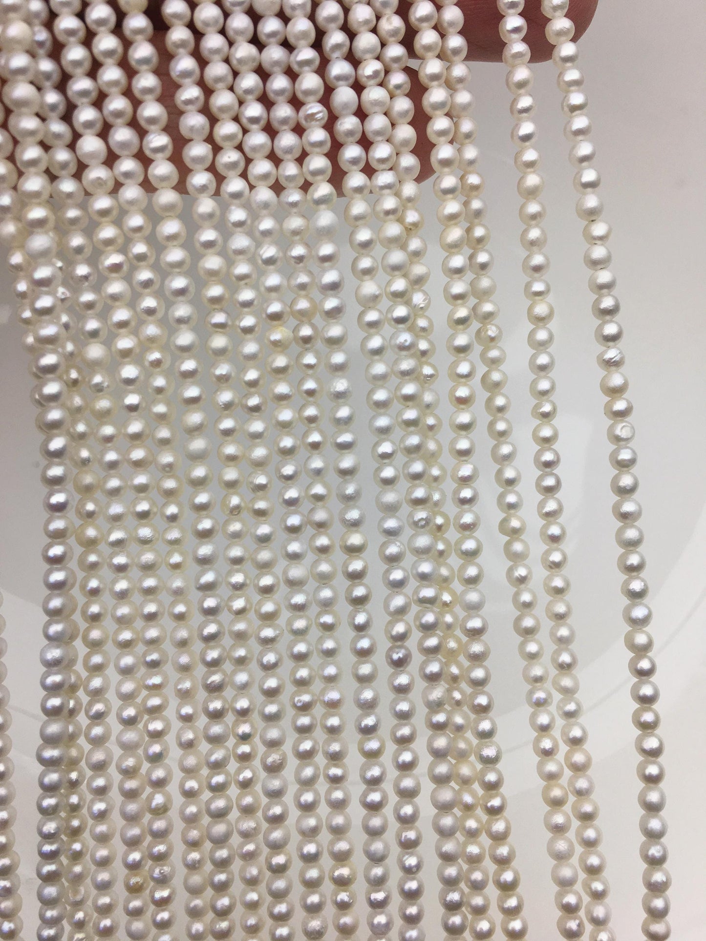 2 strands A+ 3-3.5mm White near round freshwater pearls,white round pearl,pearl wholesale, RP3-T5