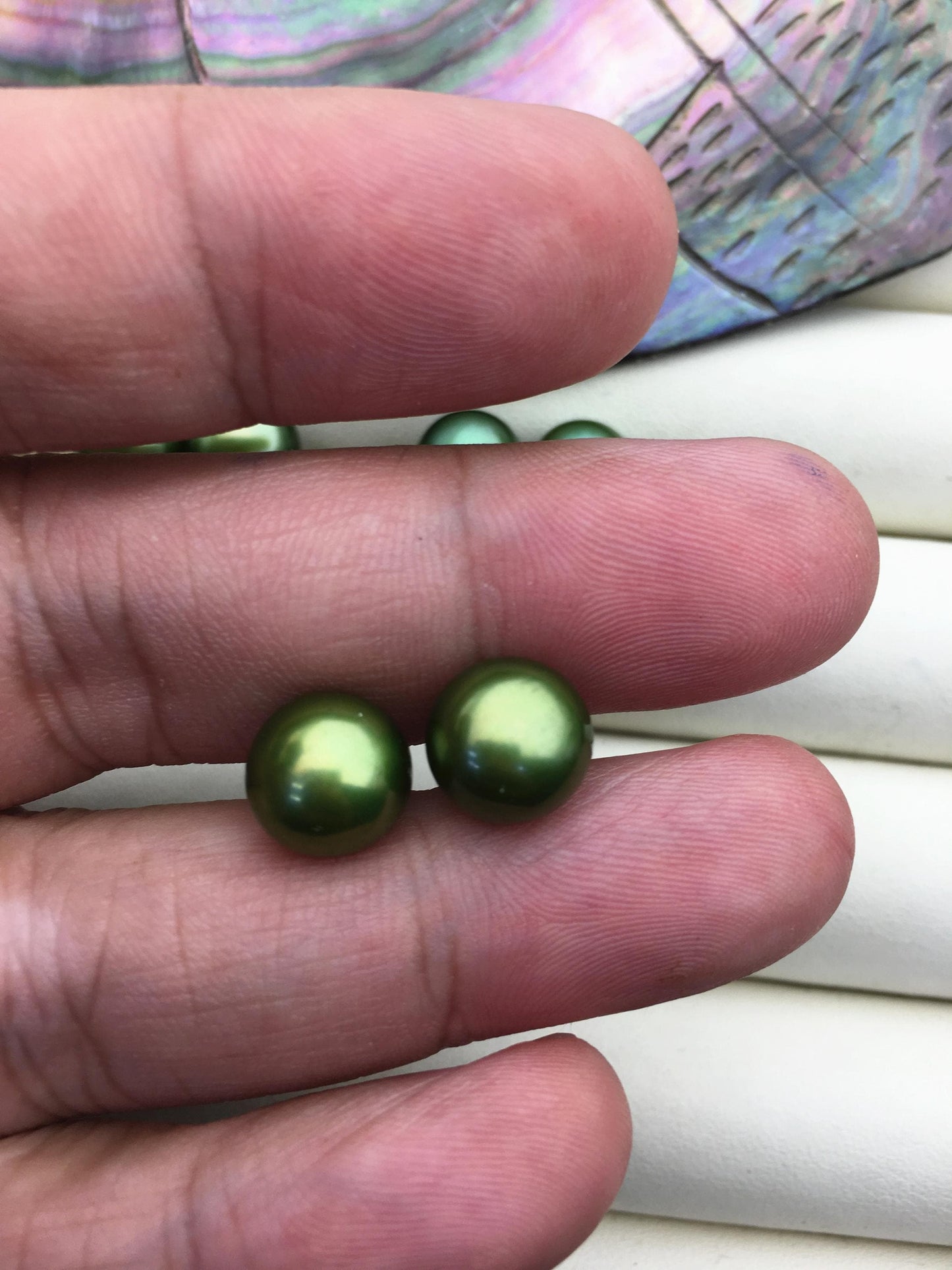 1 pair AAA 9.5-10mm Green Pearl stud Earrings,sterling silver,SE1-T32