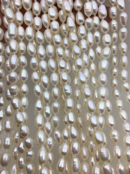 High Luster!32inches AA+ 7mm white rice oval pearl Necklace,Wedding Necklace, Love, Mothers Day,Happiness,wholesale,NPN1-T32