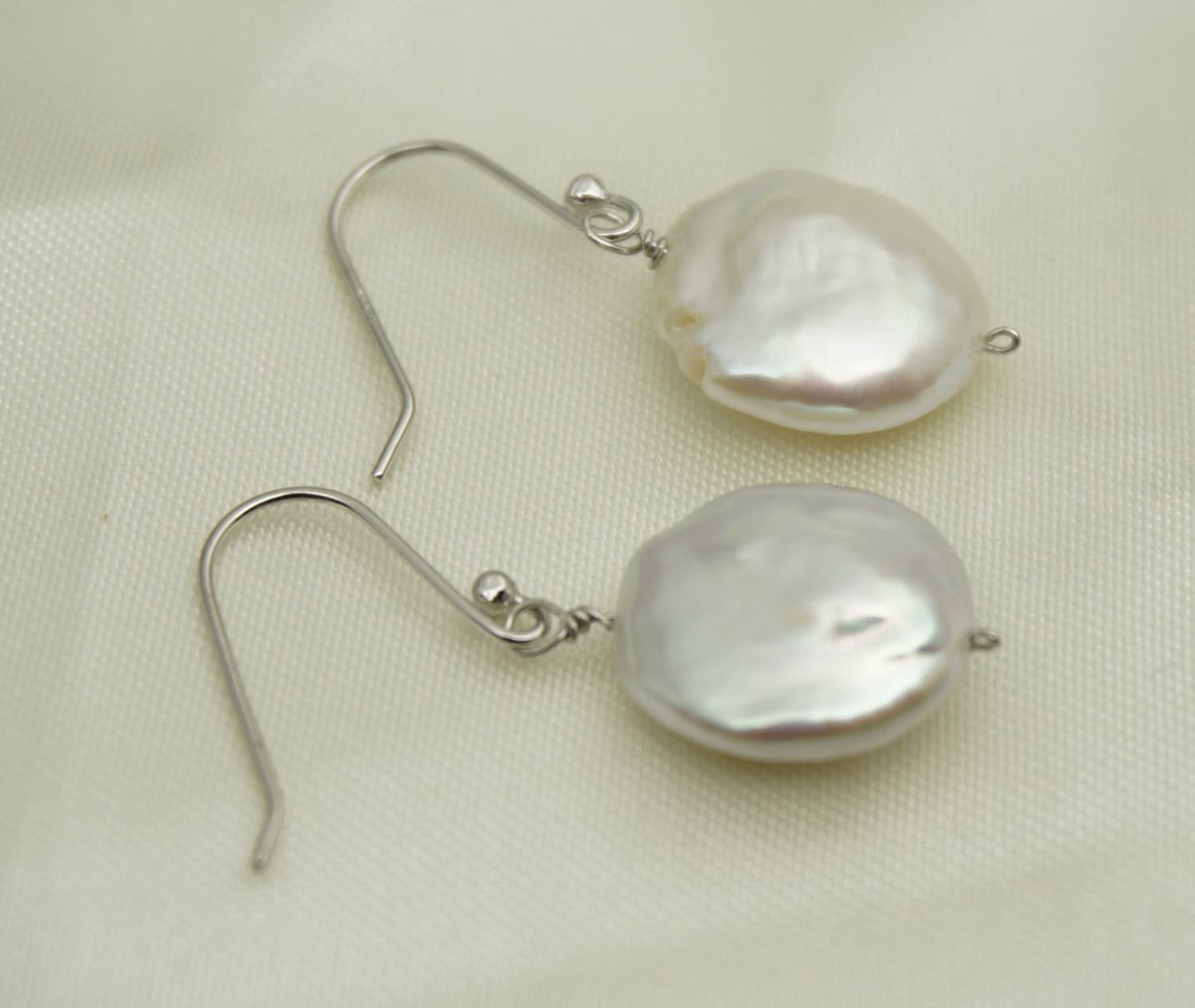 AAA White Coin Pearl Dangle Earrings- S925 silver pearl dangle earrings,SE3-105