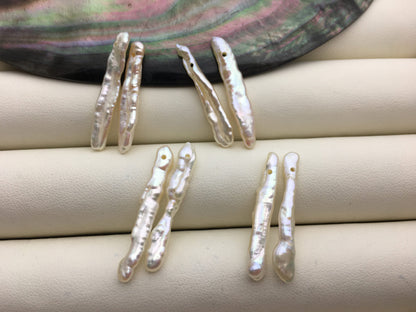 2 pairs AA+ 3-5x25-30mm white Toothpick pearls Pair,for make dangle earrings,baroque pearl,loose pearl beads,ZS-127-62-43