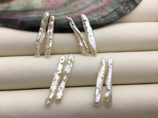 2 pairs AA+ 3-5x25-30mm white Toothpick pearls Pair,for make dangle earrings,baroque pearl,loose pearl beads,ZS-127-62-43