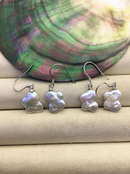AAA 11-12mm white Butterfly pearl dange earrings,sterling silver,earring with white baroque Natural Pearl,SE3-T7
