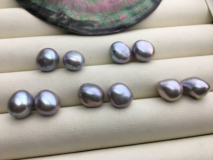 2 pairs AAA/AA+ 11mm big Gray Nugget Freshwater Pearl White loose Beads Pair,no hole,ZS-103-37-32