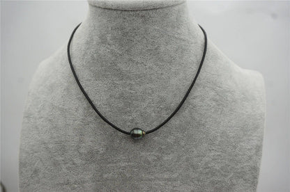 10-12mm Tahitian pearls hand rolled and knotted leather necklace, men or women choker, Black Leather Pearl necklace,Le11-025
