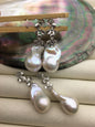 1 pair AA+ 14-16mmx20-28mm flame ball pearl stud earrings,sterling silver,earring with white baroque Natural Pearl,SE3-031-2