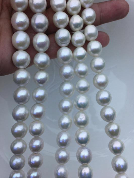 AA+ 11-13mm white oval near round freshwater pearls,loose pearl beads,round pearl string,pearl necklace DIY jewelry material,RP12-2A-6