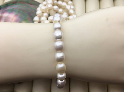 1pc AAA 7'' 6.4-7mm white Rice button round Freshwater pearl Elastic string Bracelet,B8-T11