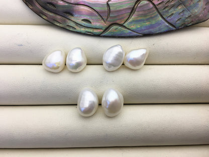 2 pairs AAA 10mm White Nugget baroque loose pearl pairs ,Earring Supplies, no hole, Freshwater Pearls earrings - ZS-103-37-27