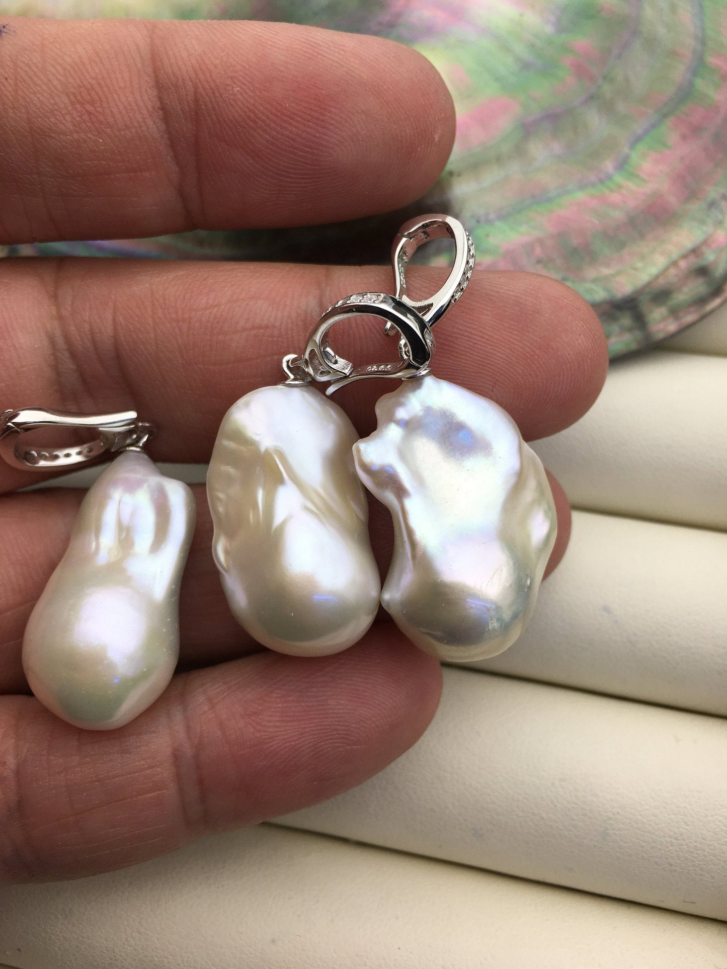 1pc AAA 14-16mm white baroque pearl Feather pendant necklace,S925 Sterling silver pendant,NC1-041-2