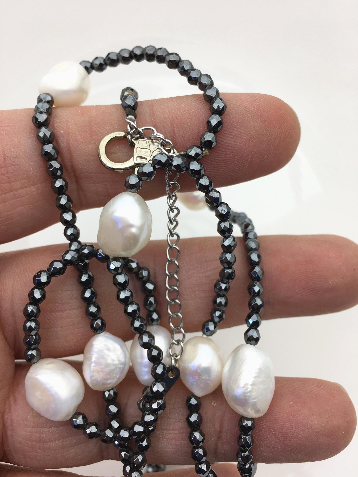 32'' AAA 10-11mm white nugget pearl black Hematite Necklace,NPN1-T25