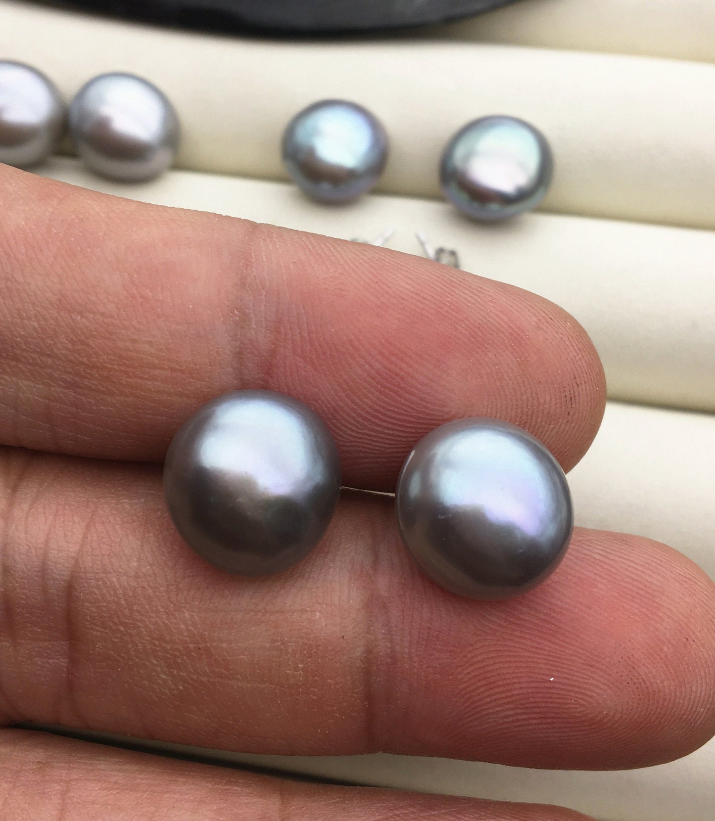 AAA 12.5-13mm big gray baroque Pearl Stud Earrings,freshwater pearl earrings,Wedding,classic pearl studs,SE1-069-4