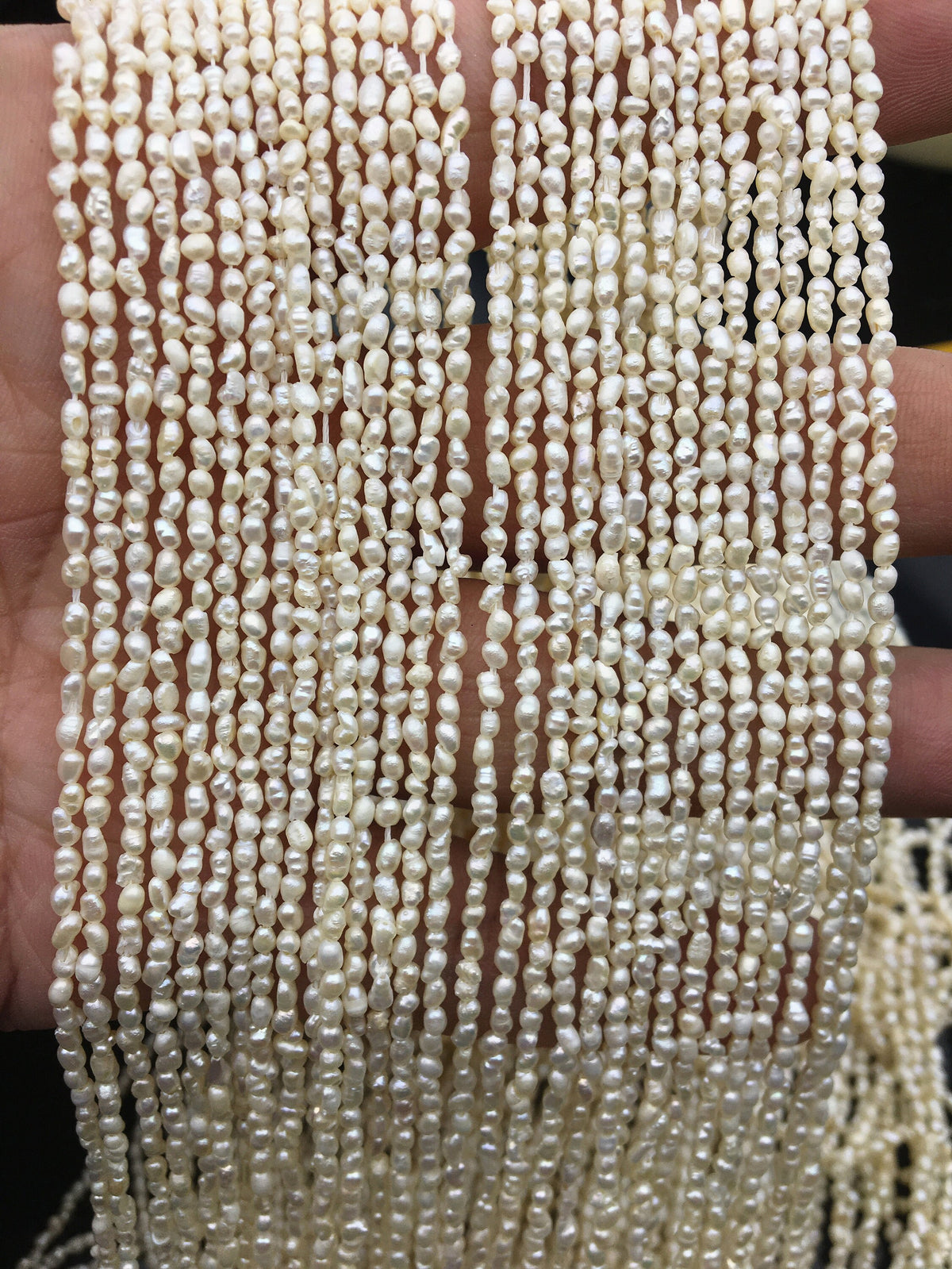 5 strands A+ 2-2.2mm*3.4-4.0mm very tiny white rice pearls,diy pearl,genuine pearl,Cultured pearl,diy pearl beads,LR2-2A-4