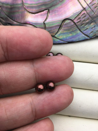 1 pair AAA 6-6.5mm rainbow Round Pearl Stud Earrings,Sterling Silver,Wedding,classic pearl studs,SE1-T52