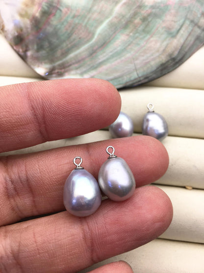 2 pairs AAA 10.3-11.3mm Gray Nugget Freshwater Pearl White loose Beads Pair,no hole,ZS-103-37-71