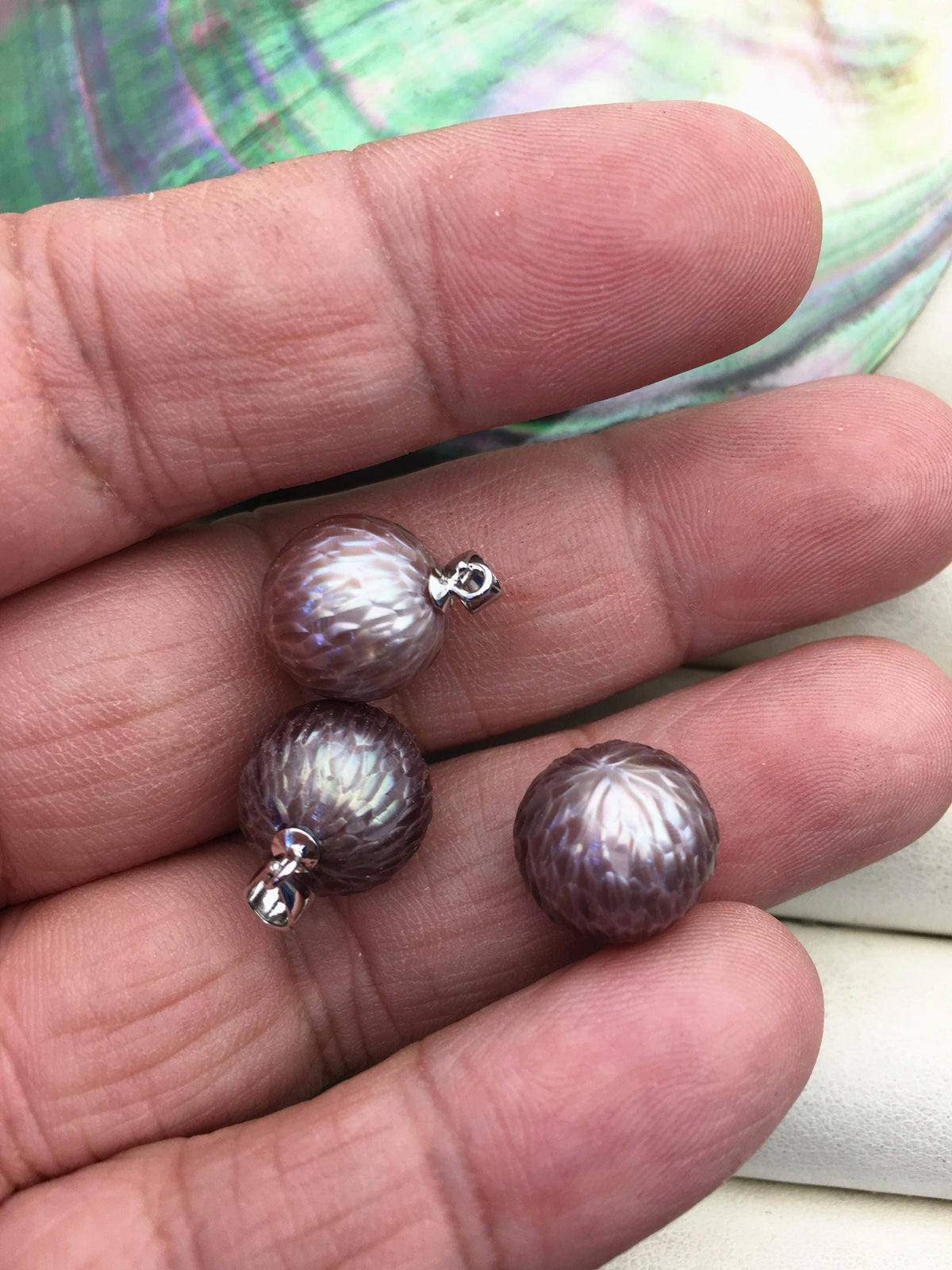 1pc AAA 12-13mm Purple Freshwater Pearl pengdant - sterling silver - Hand Carved - NC1-042