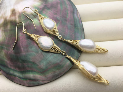 Handmade white nugget pearl dangle earrings,earring with white baroque Natural Pearl,SE3-120-12