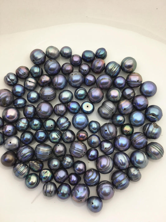 89pcs AA 8-12mm deep blue Potato loose pearl,through hole,CR9-T4
