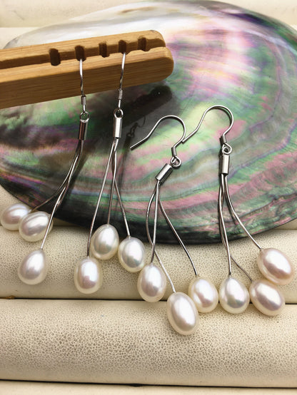 AAA white/black brown rice pearl S925 Sterling Sliver dangle earrings,white Pearl Drop Earrings,wholesale pearl,SE3-084