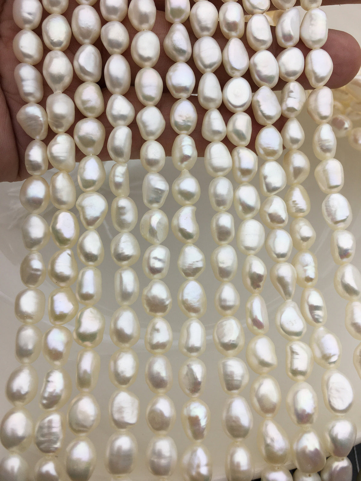 AAA 6.5-7.3mm white nugget freshwater pearls,irregular nugget freshwater pearl strand,LM7-3A-4